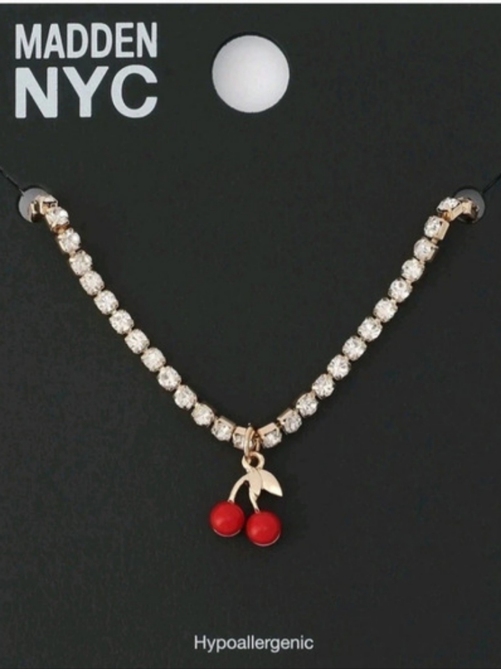 Madden NYC Women's Fashion Gold-Tone Cherry Charm Pendant Tennis Necklace New